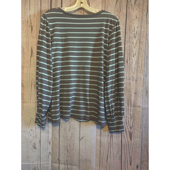 A.n.a. Gray & Teal Stripe Cuffed Sleeve Top Size XL - Picture 3 of 5